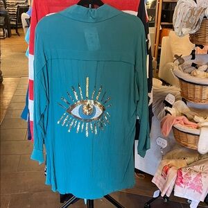 Teal Sequin Eye Embellished Duster